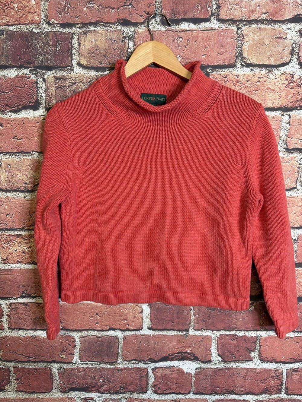 J Crew Always Roll Neck Sweater Medium Coral 1988 Chunky Oarsman Fisherman